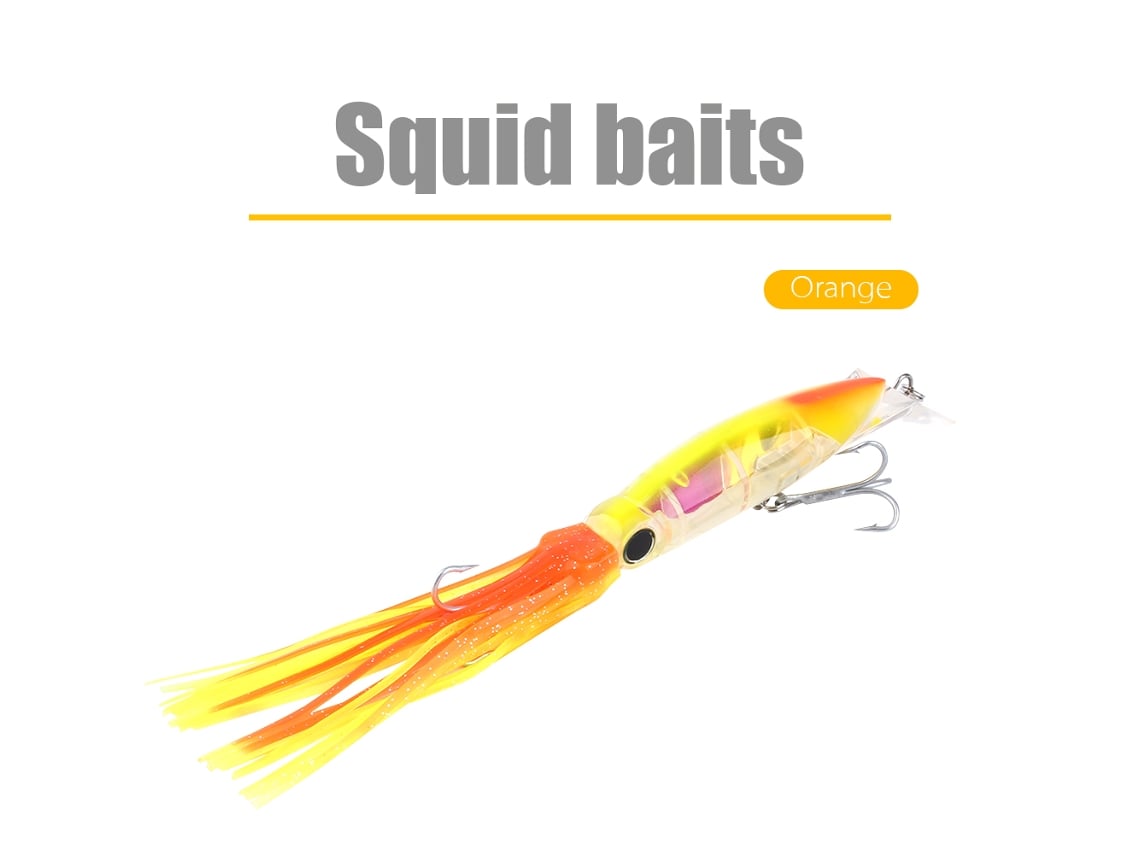 2026rebe-señuelo De Calamar 24cm/40g, Bait Artificial Con Anzuelo Triple, Lifelike Squid Lure, Crankbait Para Pesca Amarillo Naranja