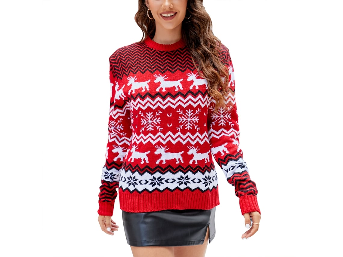 Rebe-jersey De Navidad Com Gola Redonda Manga Longa Suave Moda Casual Pull Over Para Mulher Vermelho Tamanho L