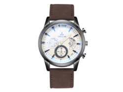 Reloj De Cuarzo Para Hombre Con Correa De Cuero Pu Moda Dial De Tres Ojos Marrón