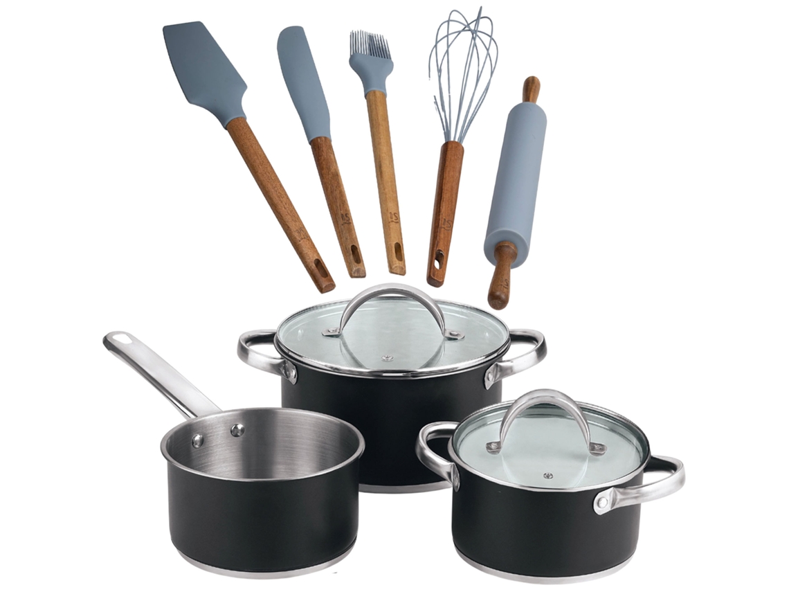 Batería De Cocina  Ø16,ø20,ø24 Cm, De Acero Ronda San Ignacio (5 Piezas) Con 5 Utensilios