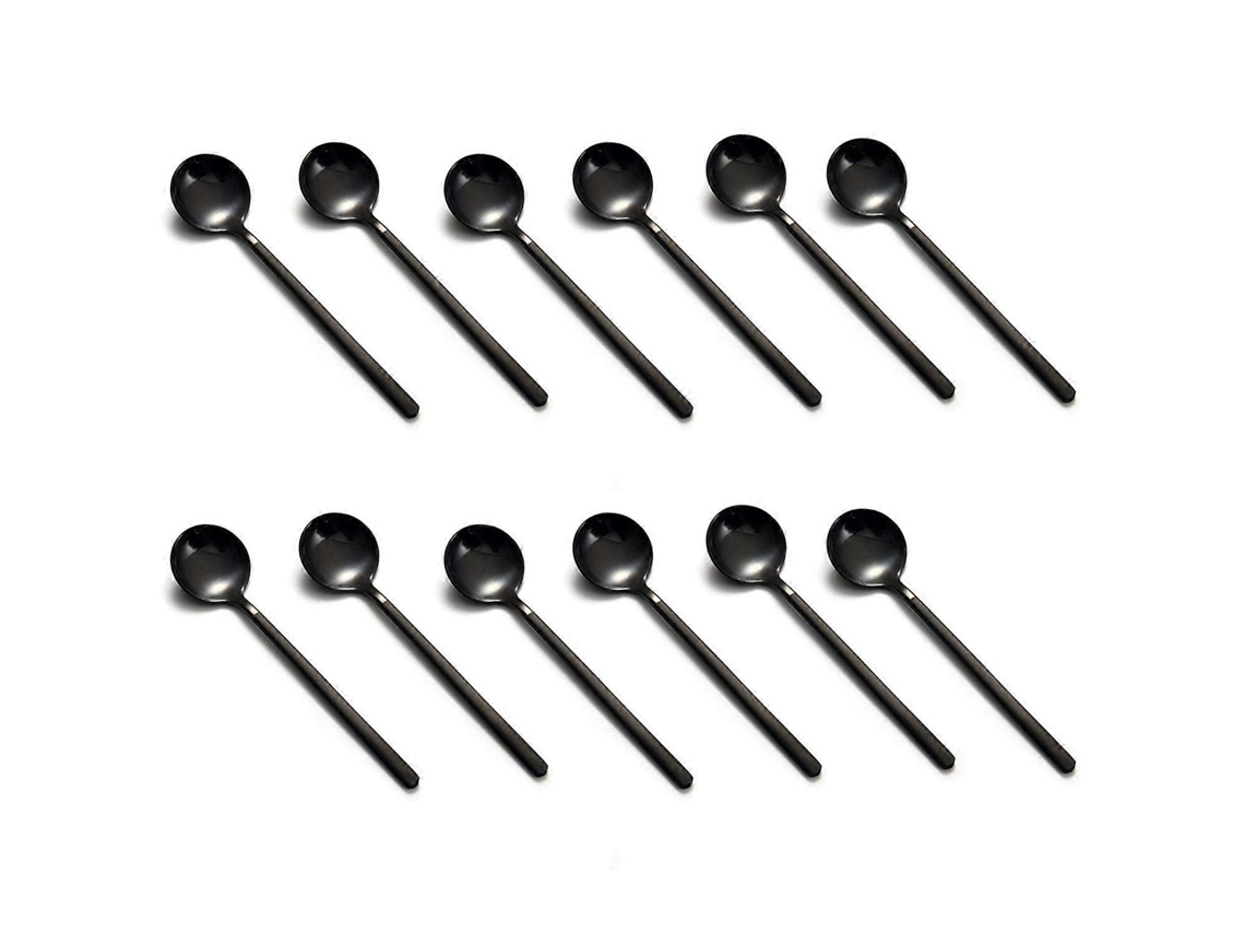 Mini cucharas de postre con mango negro esmerilado para té y helado.