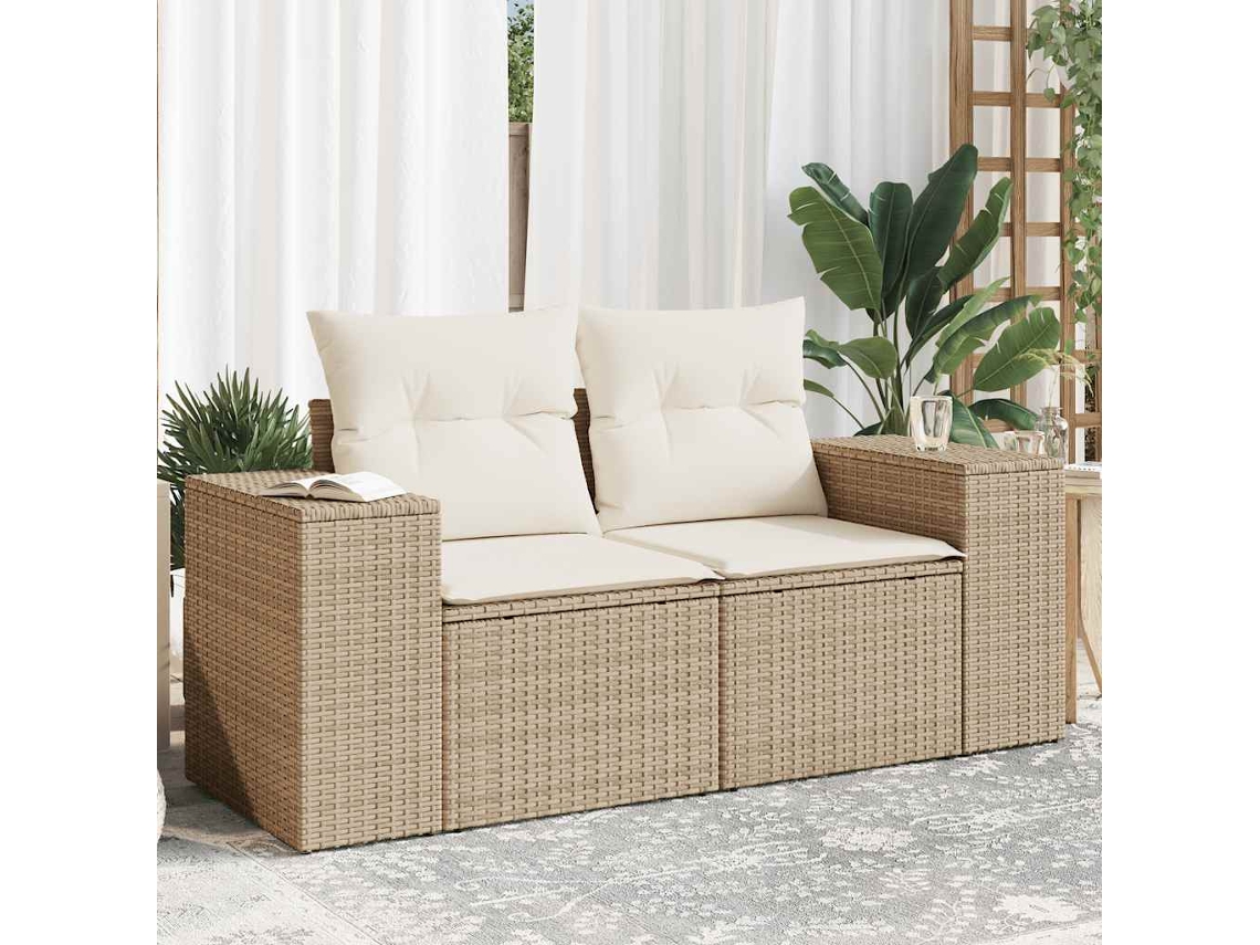 Sofá de jardín de 2 plazas con cojines de mimbre beige, Dkd Home Decor