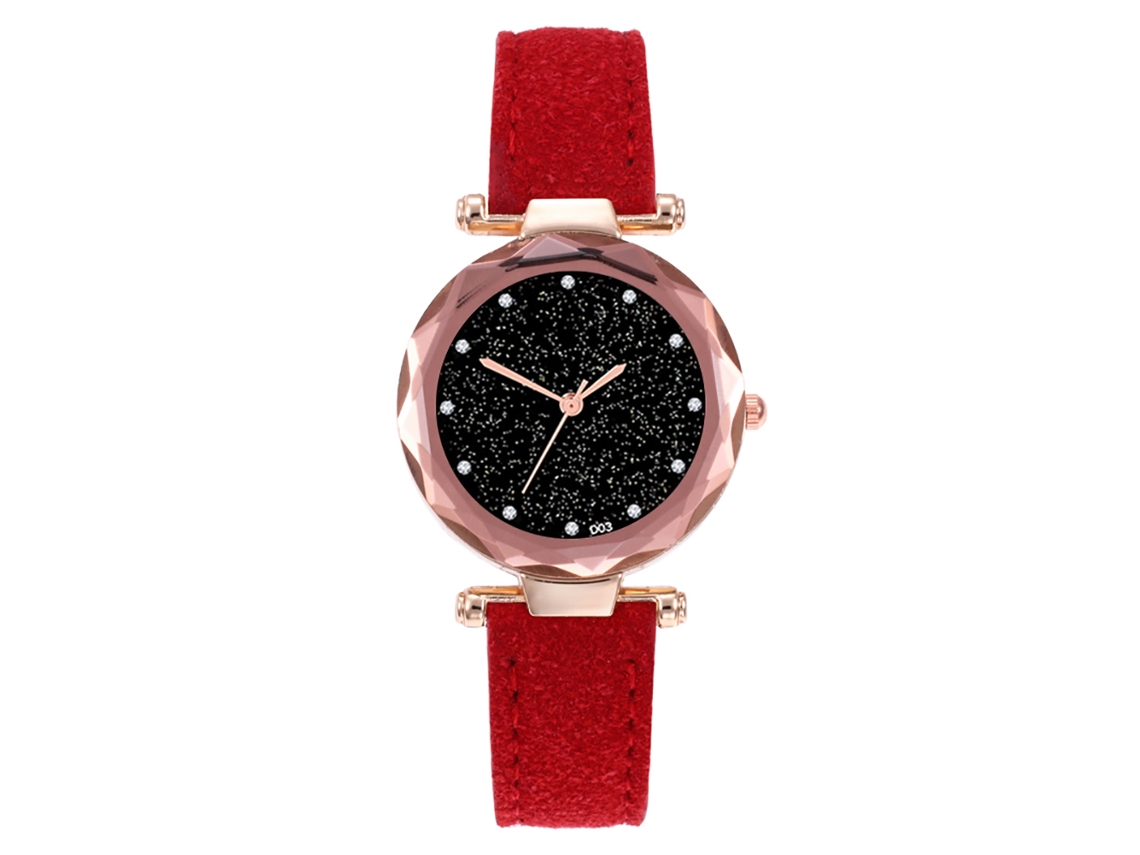 Reloj De Pulsera De Cuarzo Para Mujer Con Correa De Piel Sintética Y Piedras Brillantes (rojo)