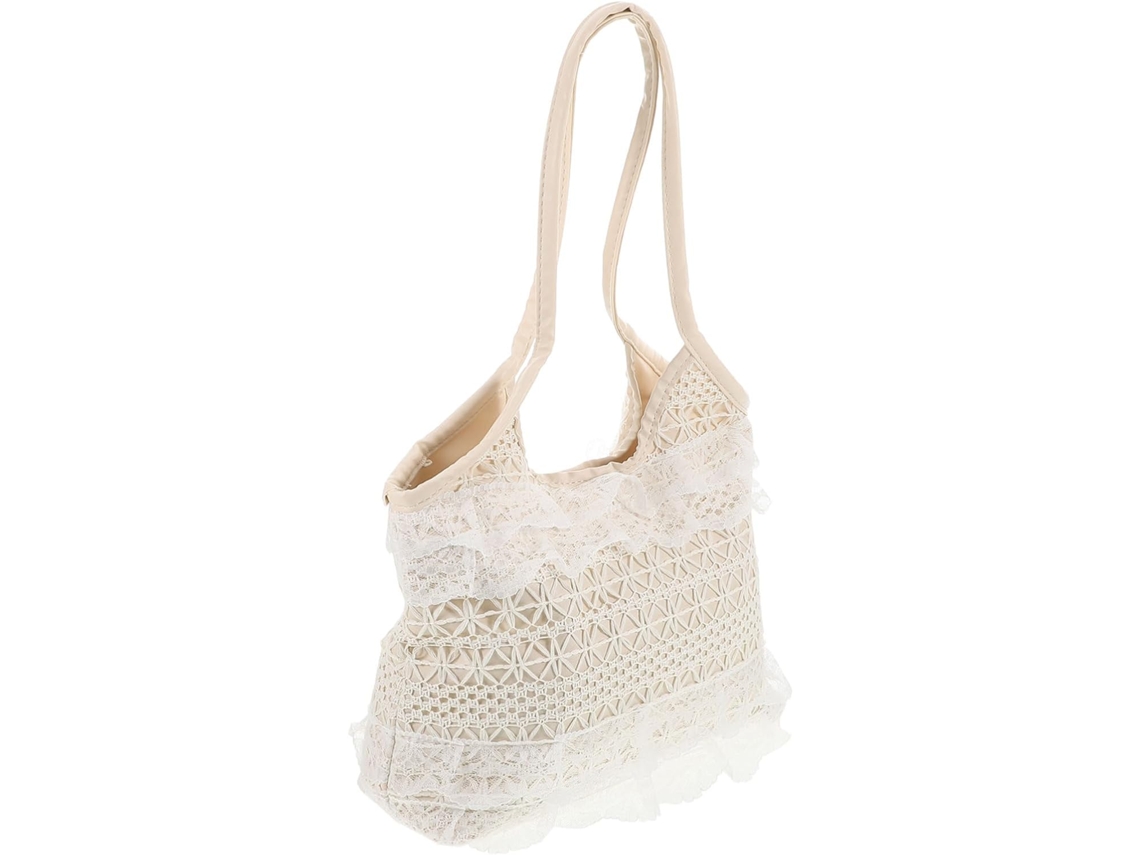 Elegante Bolso De Playa De Encaje Y Malla Para Mujer Con Práctica Y Elegante Correa Para El Hombro, Ideal Para Ir De Compras.