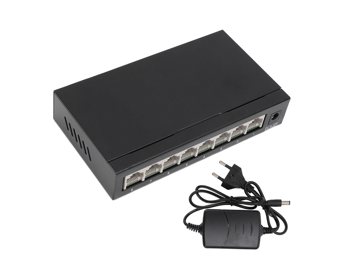 Switch De Rede Ethernet Rápido 8 Portas 10/100/1000mbps Rj45 Anti Trovões Plug And Play Metal Eu Plug