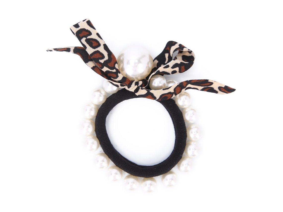 Lazo De Pelo Con Perlas Falsas Y Estampado De Leopardo Negro Para Mujeres Y Niñas Accesorio De Pelo Elegante Regalo