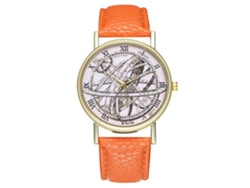 Reloj De Pulsera Unisex De Cuarzo Con Correa De Piel Sintética Y Números Romanos Naranjas.