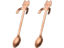 2026da-cucharas De Café Y Té De Acero Inoxidable Cute Cat 4 Piezas Oro Rosa