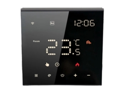 Termostato inteligente controlado por pantalla táctil y aplicación.