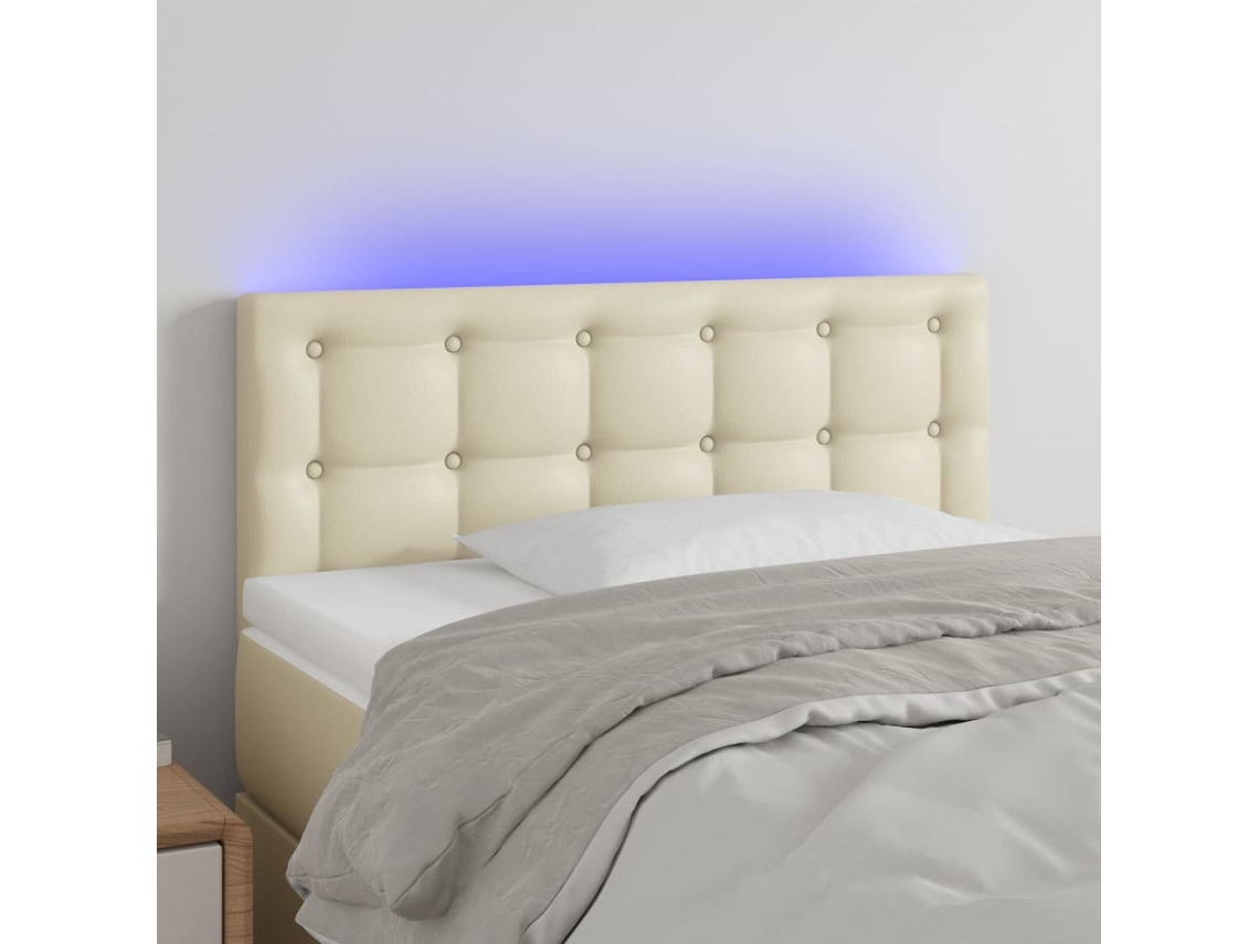 Cabecero Con Led Cuero Sintético Color Crema 100x5x78/88 Cm