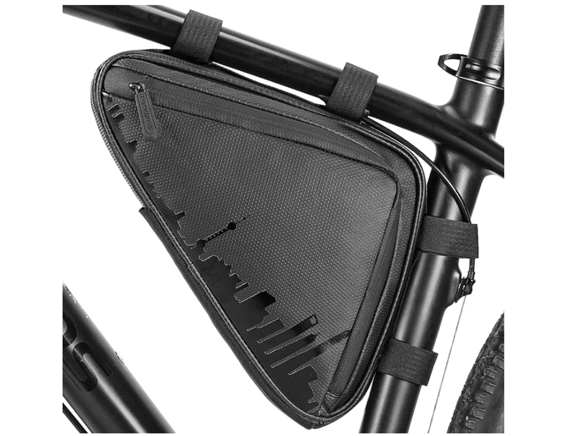 Bolsa de bicicleta con marco triangular, bolsa de bicicleta triangular con dos bolsillos laterales, 1,5 l, color negro Gusshious