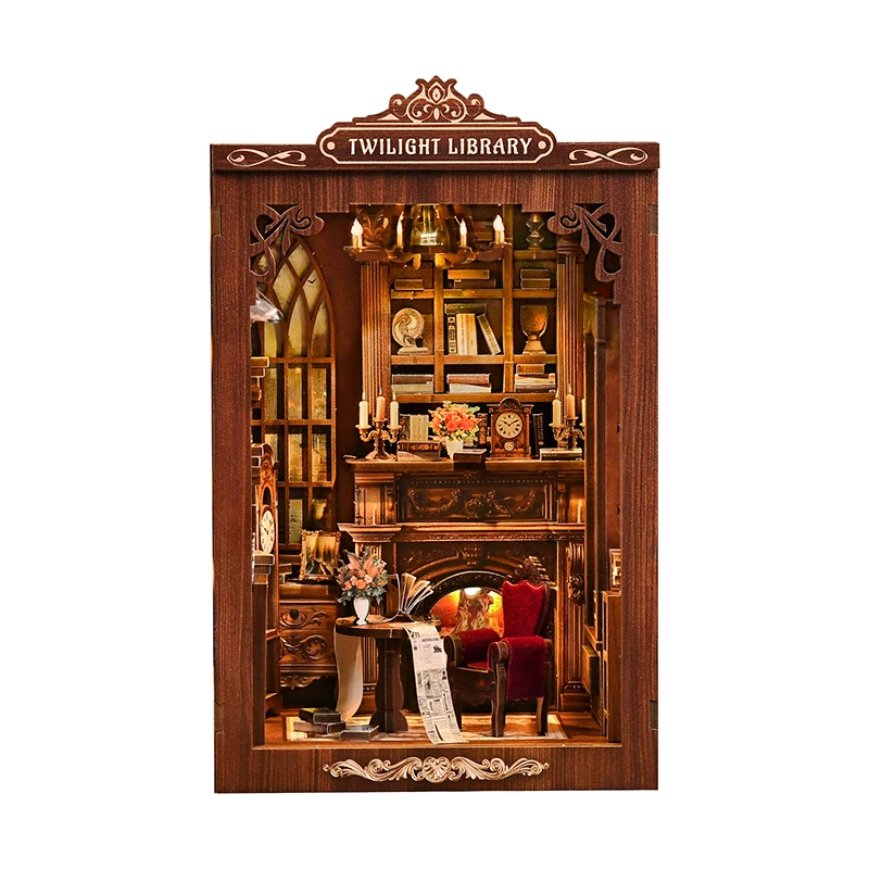 Kit De Rincón De Lectura Diy - Sujetalibros De Madera Biblioteca Crepuscular, Rompecabezas 3d Para Armar