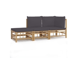 Conjunto 3 de muebles de jardín VIDAXL bambú con cojines gris oscuro