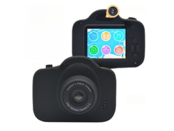Cámara para niños 1080p HD con doble cámara y enfoque automático, color negro.
