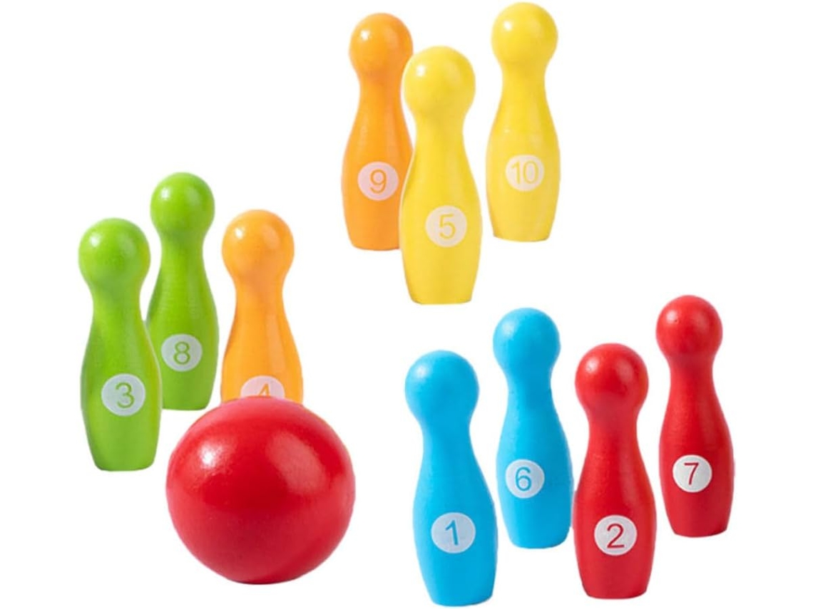 Juego De Bolos De Madera Educativo Para Niños Y Niñas: Aprendizaje De Colores.