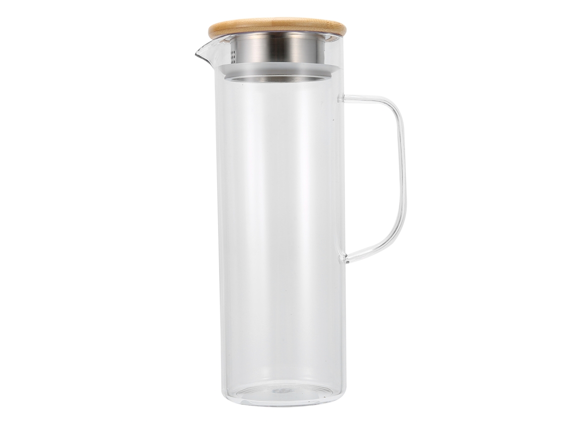 MEOIRUERY Botella de Agua Fría 1100 ML, Jarra Transparente para Agua Fría, Jarro para Zumo con Tapa de Bambú para Uso Doméstico
