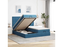 Estructura De Cama Otomana Colchones Terciopelo Azul Oscuro