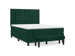 Maison Exclusive - Cama Box Spring Con Colchón Terciopelo Verde Oscuro 140x190 Cm