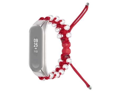 Correa de nailon decoración de cuentas diseño de cordón ajustable para Xiaomi Mi Band 5/6 - tinto
