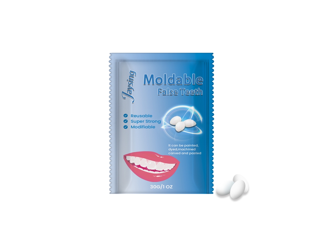 Adhesivo dental temporal para rellenar huecos y prótesis dentales: fácil de usar, resistente y ecológico.