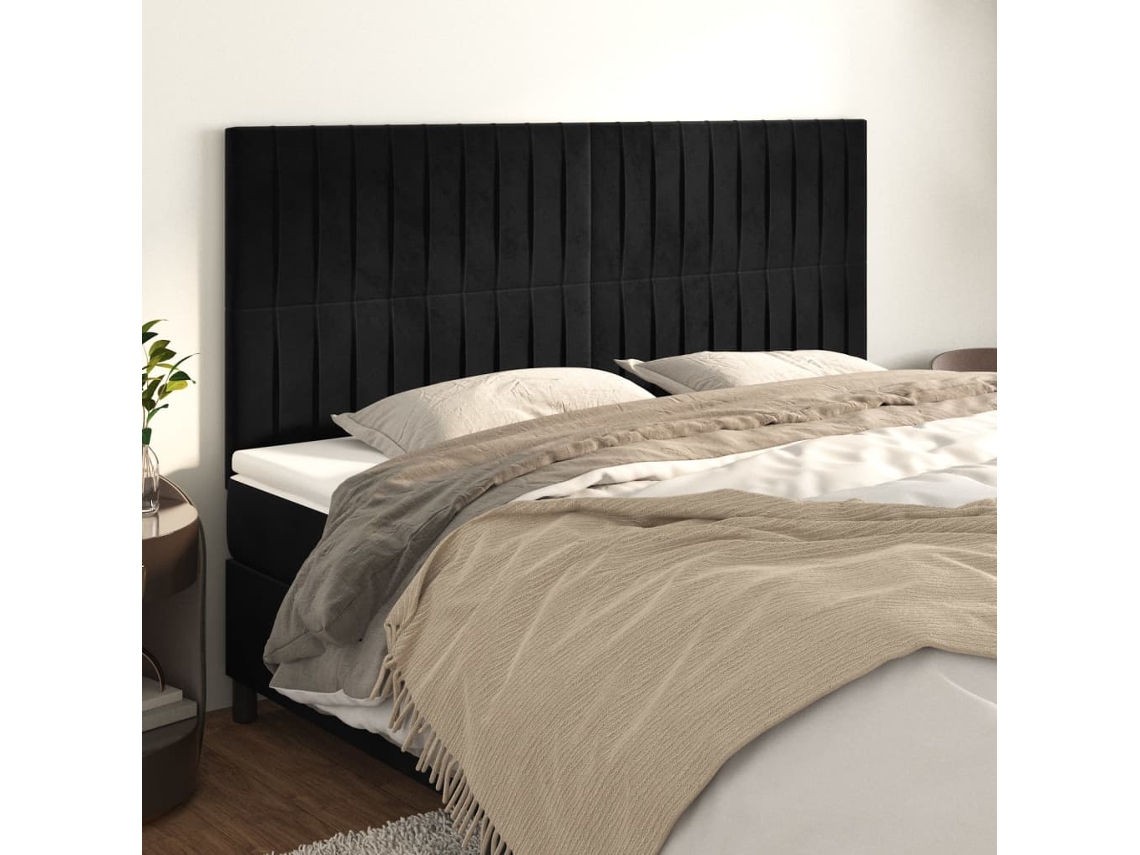 Cabeceros 4 Unidades De Terciopelo Negro 80x5x78/88 Cm
