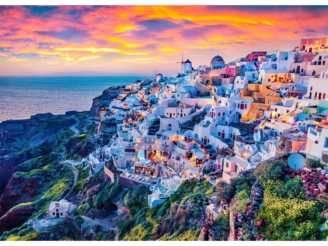 Rompecabezas De La Isla De Santorini (1000 Piezas) Para Adultos. Rompecabezas Del Resort Griego Oia (azul).