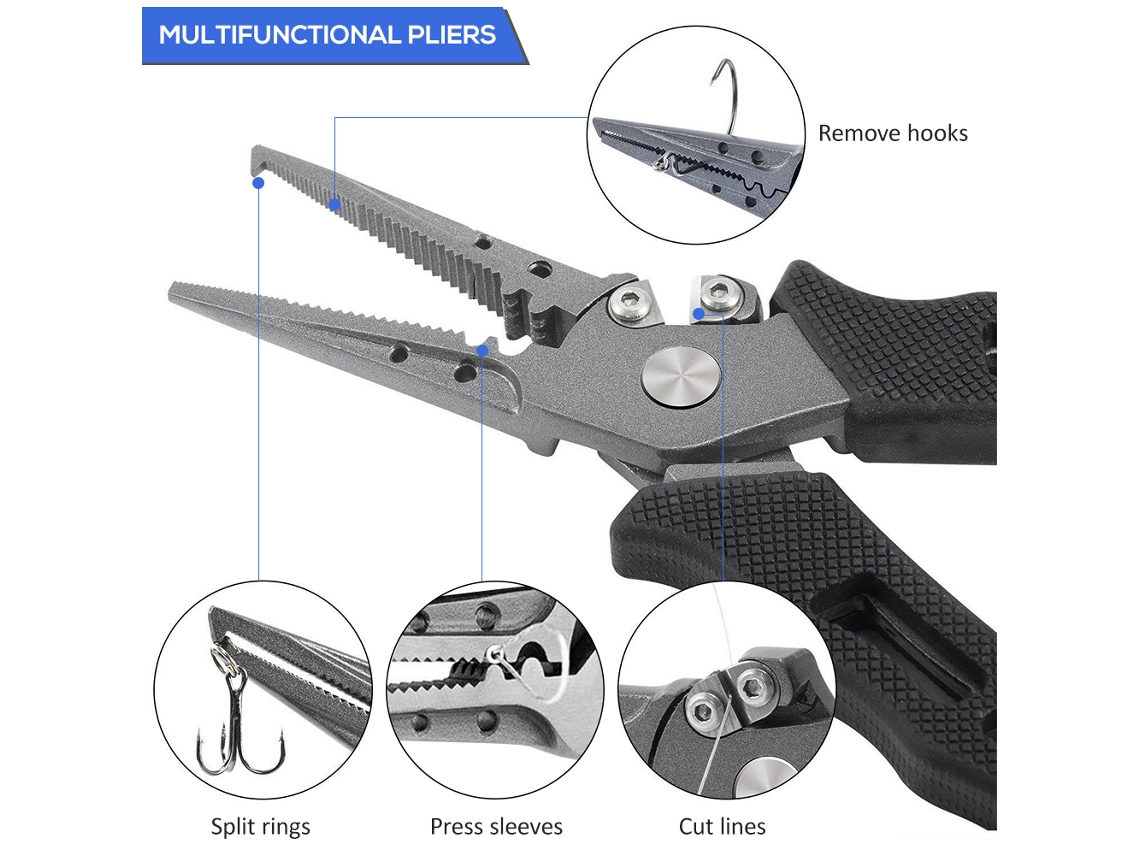 Alicates De Pesca De 7,3 Pulgadas Con Extractor De Anzuelos, Cortador De Sedal Y Estuche, Herramienta De Pesca Multifuncional.