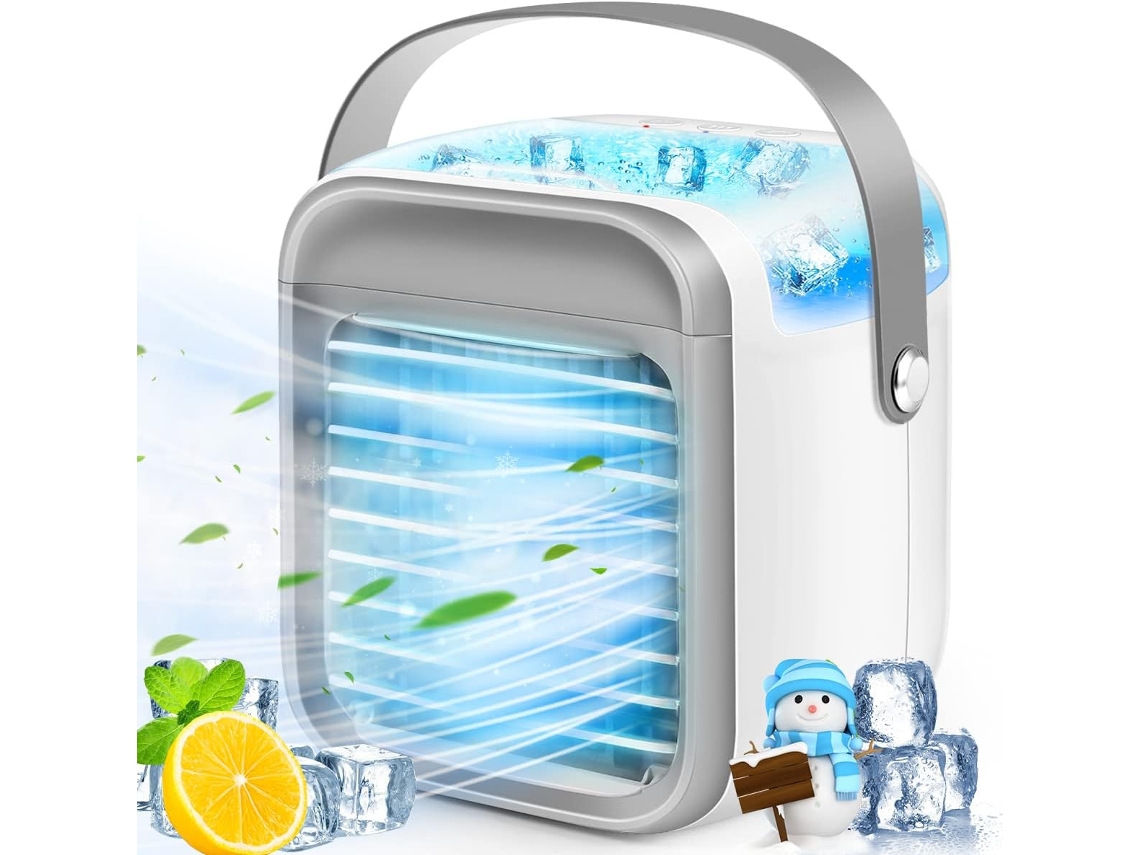 Aire acondicionado 3 en 1 con ventilador USB, 3 velocidades y 7 colores de luz, blanco Digitallab
