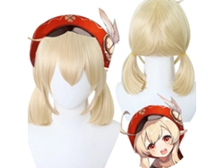Peluca de cosplay de Klee de Genshin Impact, rubia con dos coletas, ideal para fiestas, convenciones y eventos de videojuegos.