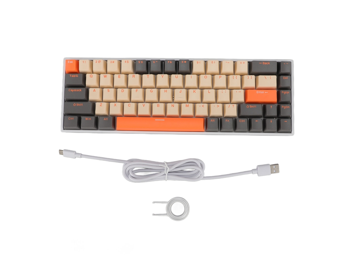 Teclado mecánico 60%, 68 teclas, RGB, USB-C, interruptores azules, ergonómico, portátil, para juegos con Windows