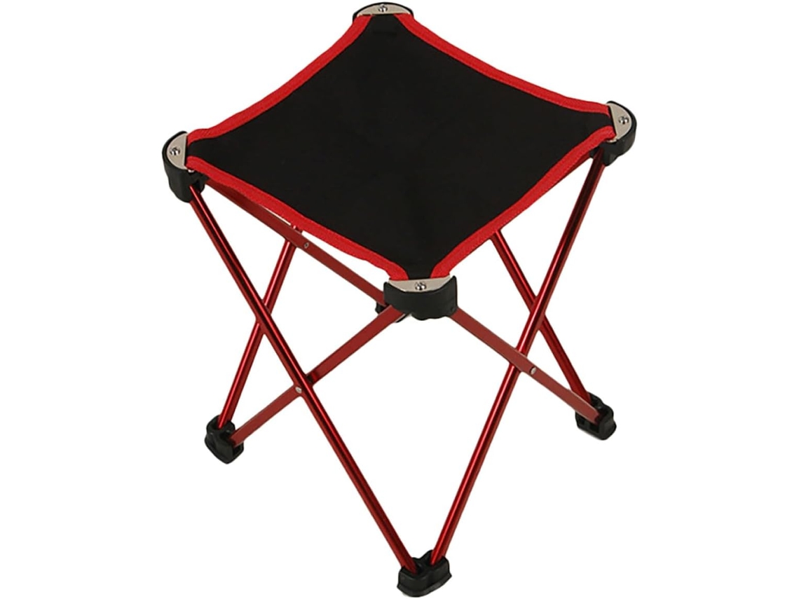 Taburete Plegable Grande Para Camping, Rojo, Asiento Portátil Ligero, Plástico Resistente.
