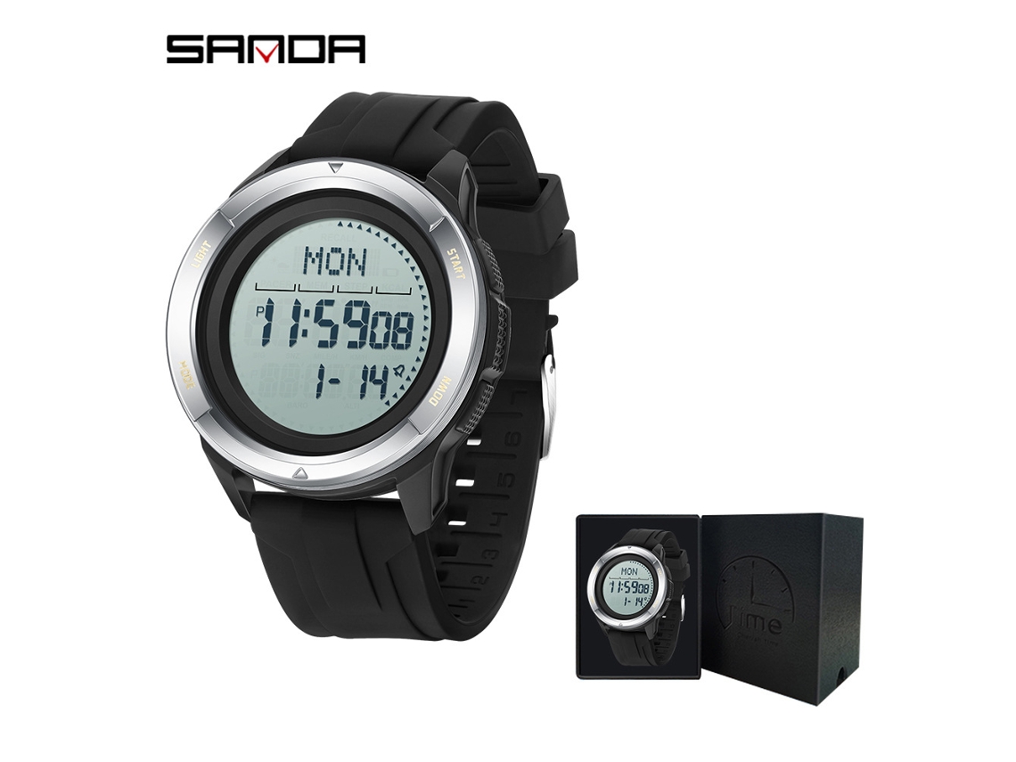 Reloj Electrónico De Silicona Negra/silicona Plateada (esfera Blanca) Con Brújula, Metrónomo, Resistente Al Agua, Podómetro Multifuncional, Reloj Deportivo.