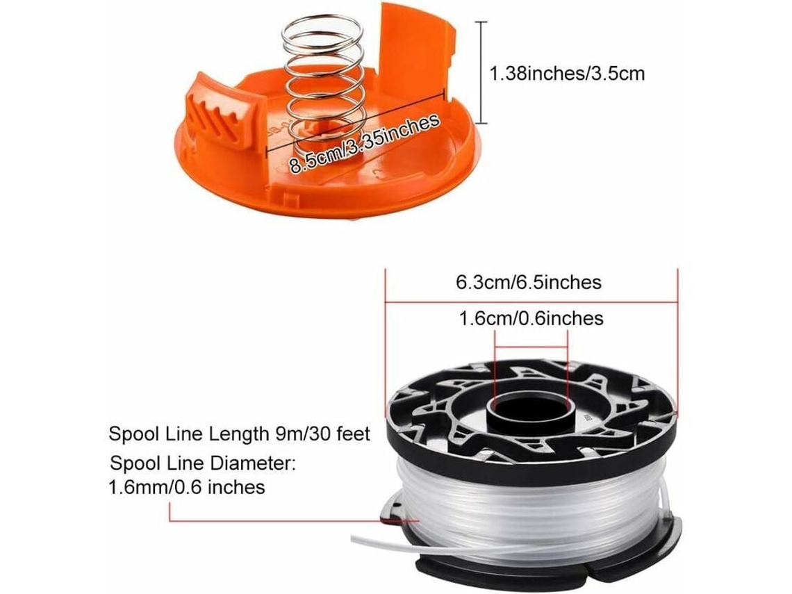 2 Carretes De Hilo De Nailon Para Cortacésped Con Tapa Y Resorte Para Black Decker Af-100-3zp