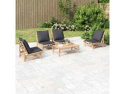 Conjunto Lounge 5 Peças Jardim Bamboo C/ Almofadões Cinza Escuro Dkd Home Decor