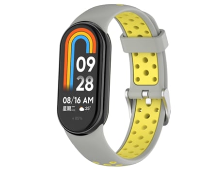 Correa de reloj inteligente para Xiaomi Mi Band 8 Correa de reloj de silicona con enchufe de acero de dos colores (gris amarillo)