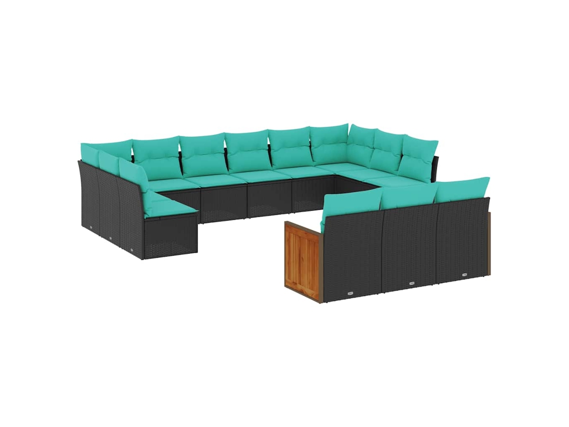 Conjunto de sofá de jardín de 13 piezas con cojines, ratán negro. Exclusivo de MAISON.