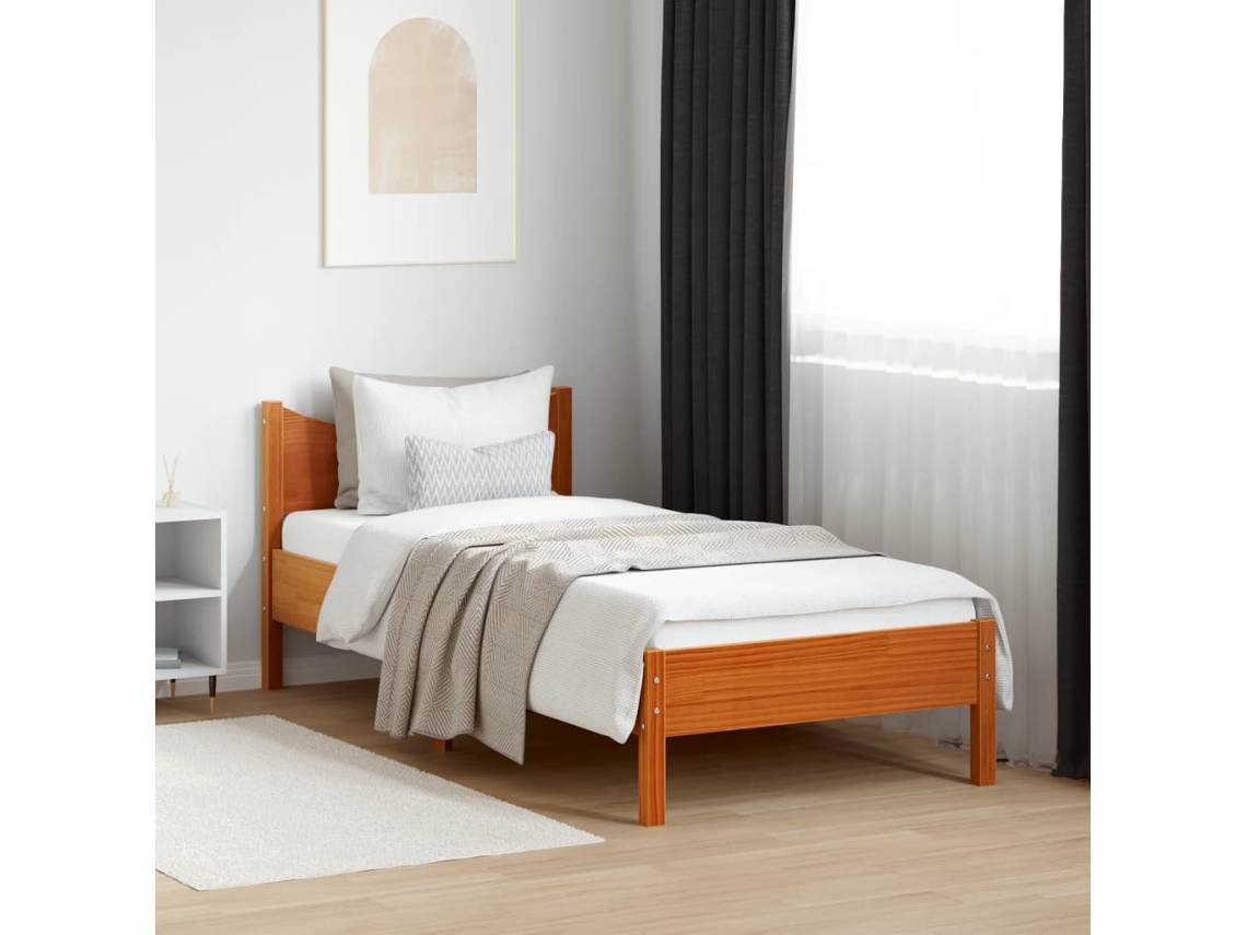 Cama Sin Colchón Madera Maciza De Pino Marrón Cera 100x200 Cm
