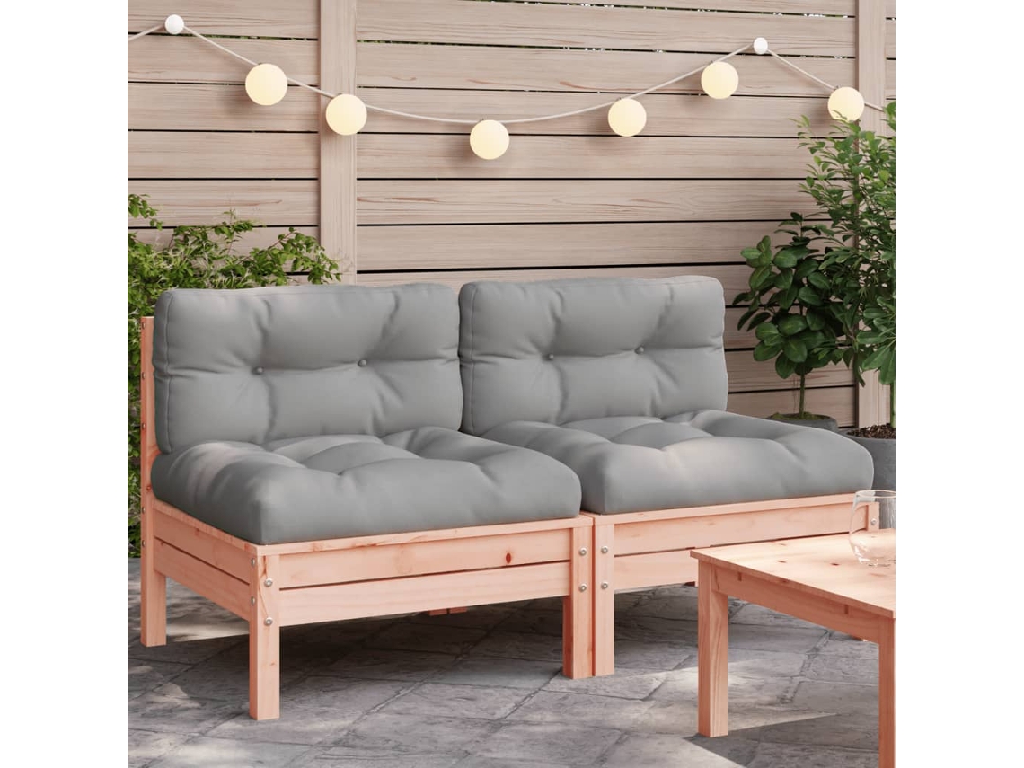 Sofás Jardín | Sofá De Exterior Sin Reposabrazos Con Cojines 2 Uds Madera Douglas Wsd951493