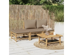 Conjunto de jardín de bambú de 4 piezas DKD Home Decor con cojines en gris parduzco