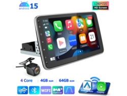 Junsun - Radio para coche Android 14 con Carplay 10.1, navegación GPS, wifi, 464 GB, 1 DIN, pantalla giratoria de 360°