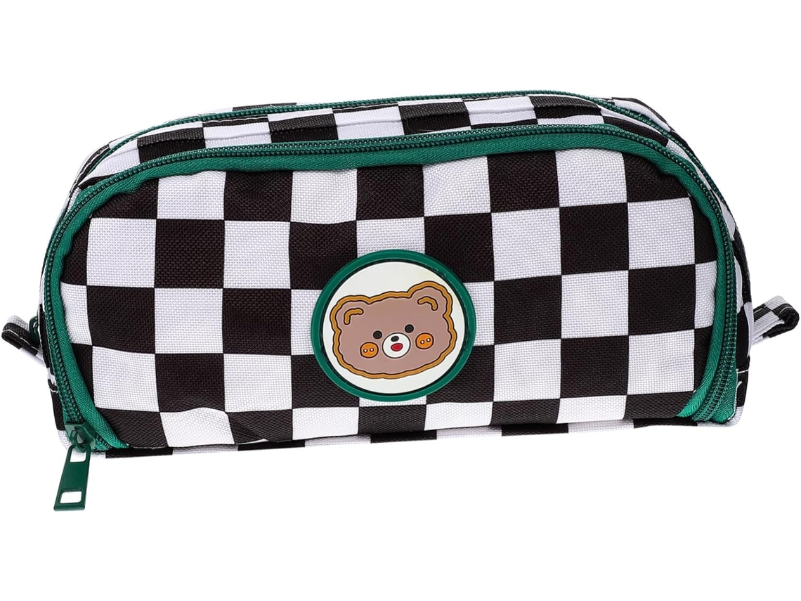 Estuche grande para lápices con estampado de tablero de ajedrez, bolsa multiusos.