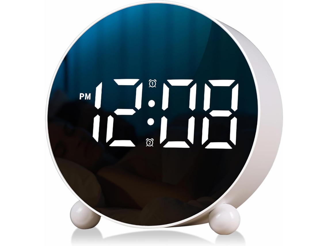 Reloj Despertador Digital, Reloj Despertador Con Pantalla Led Redonda, Reloj Digital Pequeño Con Doble Campana (blanco)