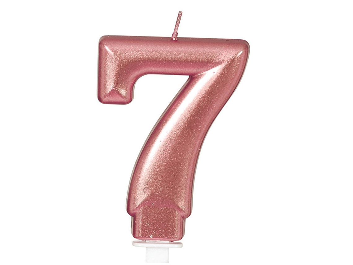 Vela GUIRCA metálica Dorado y Rosa Número 7, 8 cm