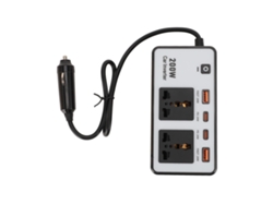 Convertidor De Corriente Para Coche De 200 W, 12 V Cc A 110 V Ca, Con 4 Puertos Usb, Pd3.0 Y Qc3.0.