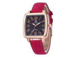 Reloj De Pulsera Sencillo De Cuero Con Esfera Cuadrada Y Movimiento De Cuarzo (rojo Rosado)