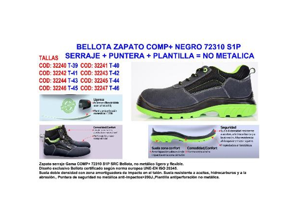 Bellota zapato comp+ 72310 n  46 s1p serraje+punt+plant no metal