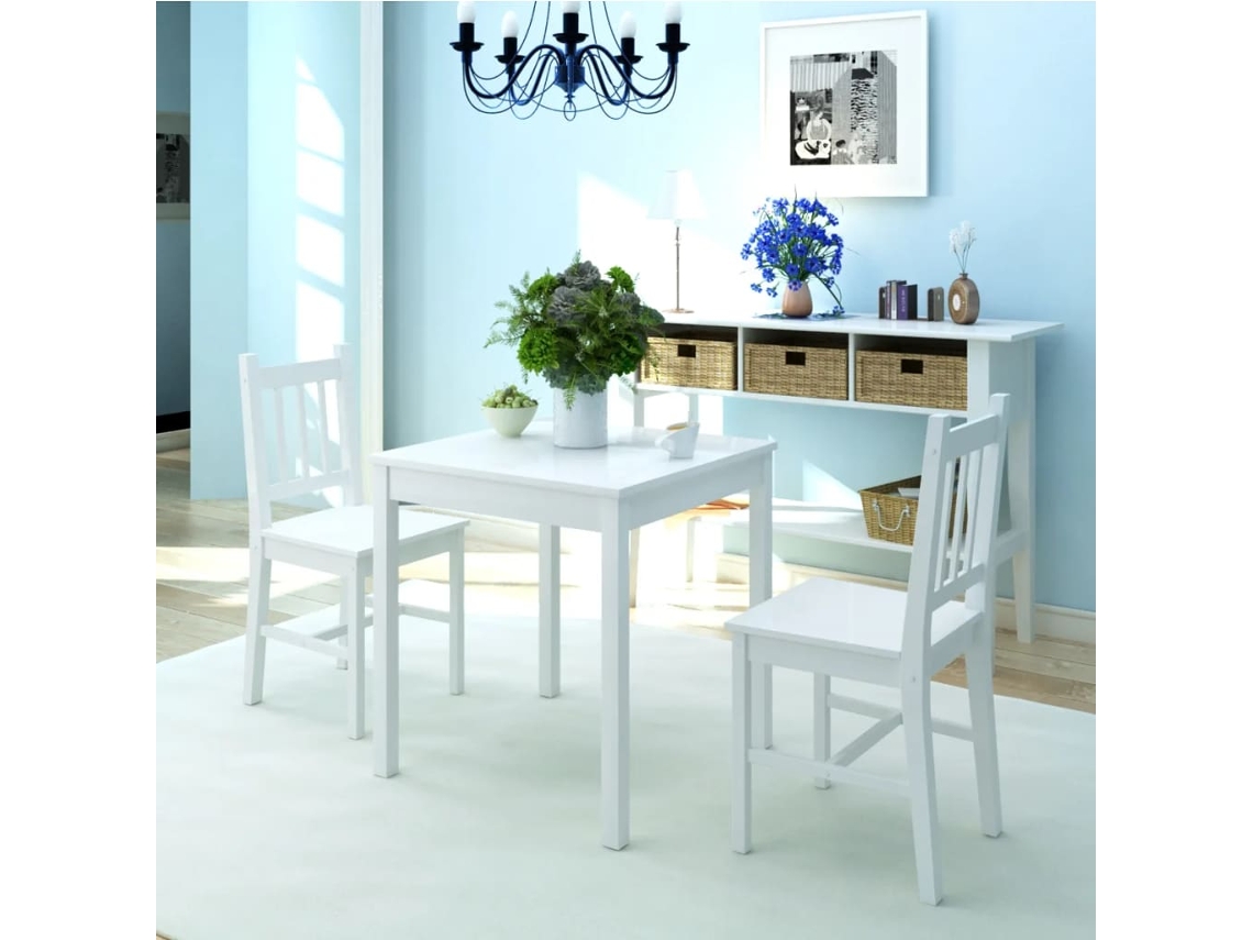 Conjunto De Comedor 3 Piezas Madera De Pino Blanco