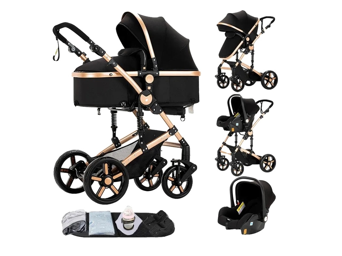Cochecito de bebé versátil 3 en 1, diseño ligero, 588-negro-dorado