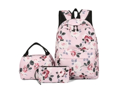 Mochila de tres piezas de gran capacidad, rosa