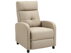Sillón Relax color beige, reclinable manualmente hasta 155°, tapizado en tela, soporta una carga máxima de 150 kg para personas de hasta 195 cm de altura.